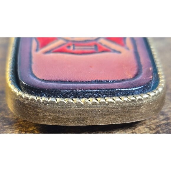 Vtg American Firefighters Belt Buckle Number #101 FD Leather & Metal Made in USA - Picture 5 of 8